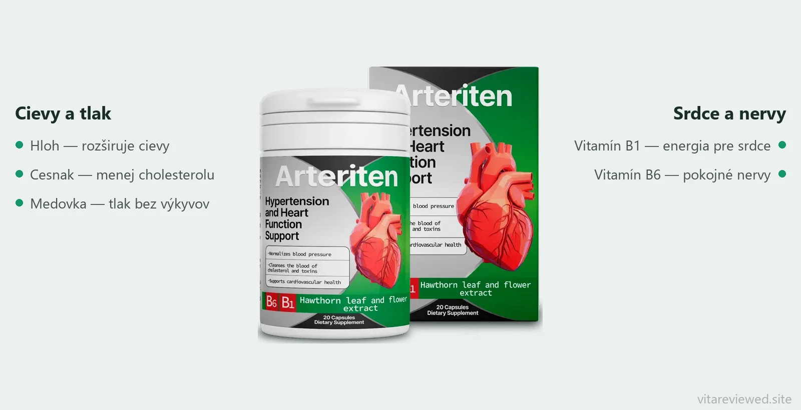Arteriten — zloženie: hloh, medovka, cesnak, vitamíny B6 a B1