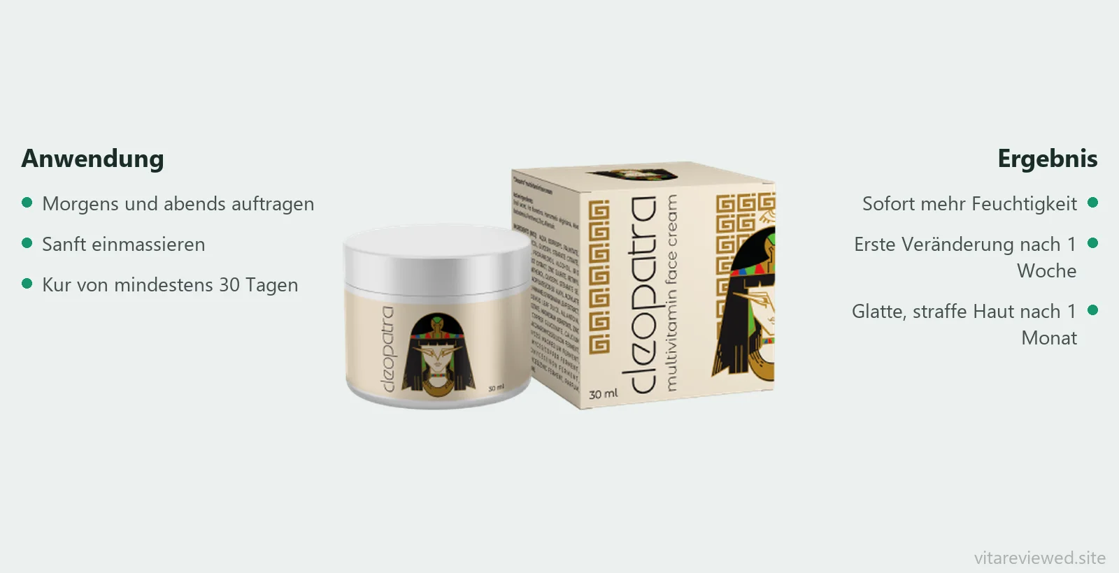 Anwendung der Cleopatra Creme: morgens und abends einmassieren